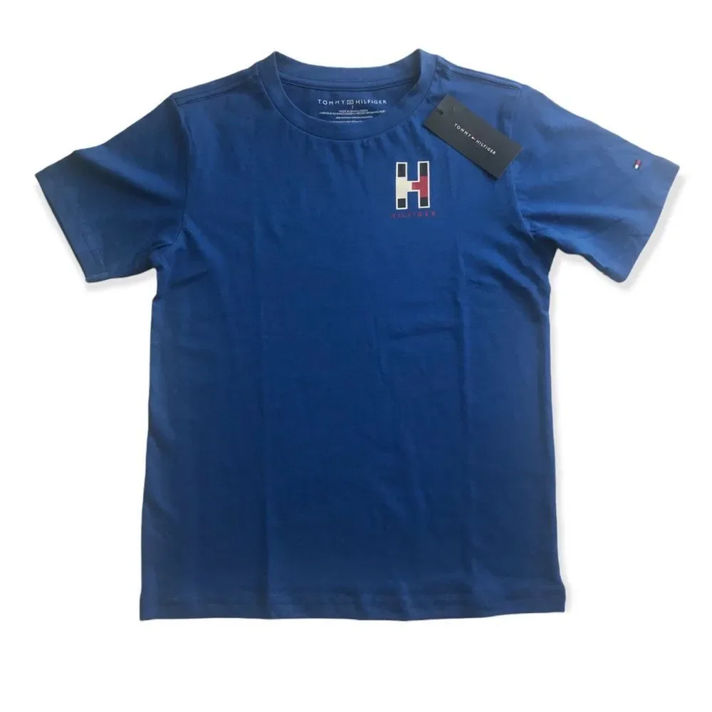 Tommy Hilfiger Boy Short Sleeve Ken‎ Crew Neck Logo Tee - Blue Lolite/Size 7